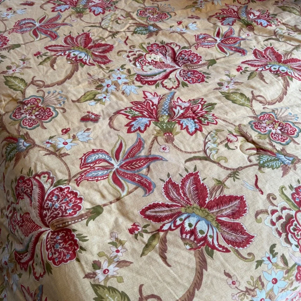 Rose Tree Home Wellington Floral Cotton Comforter Yellow Red Botanical Jacquard